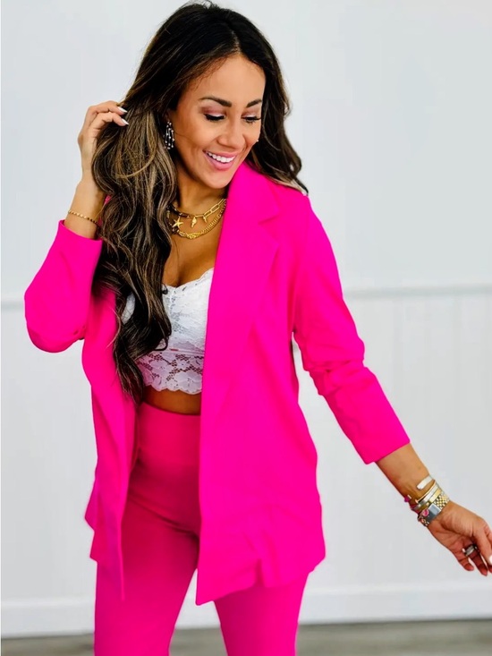 Dear Scarlett Jackets & Blazers - Dear Scarlett Blazer. Women's Hot Pink Open-Front Blazer Jacket.